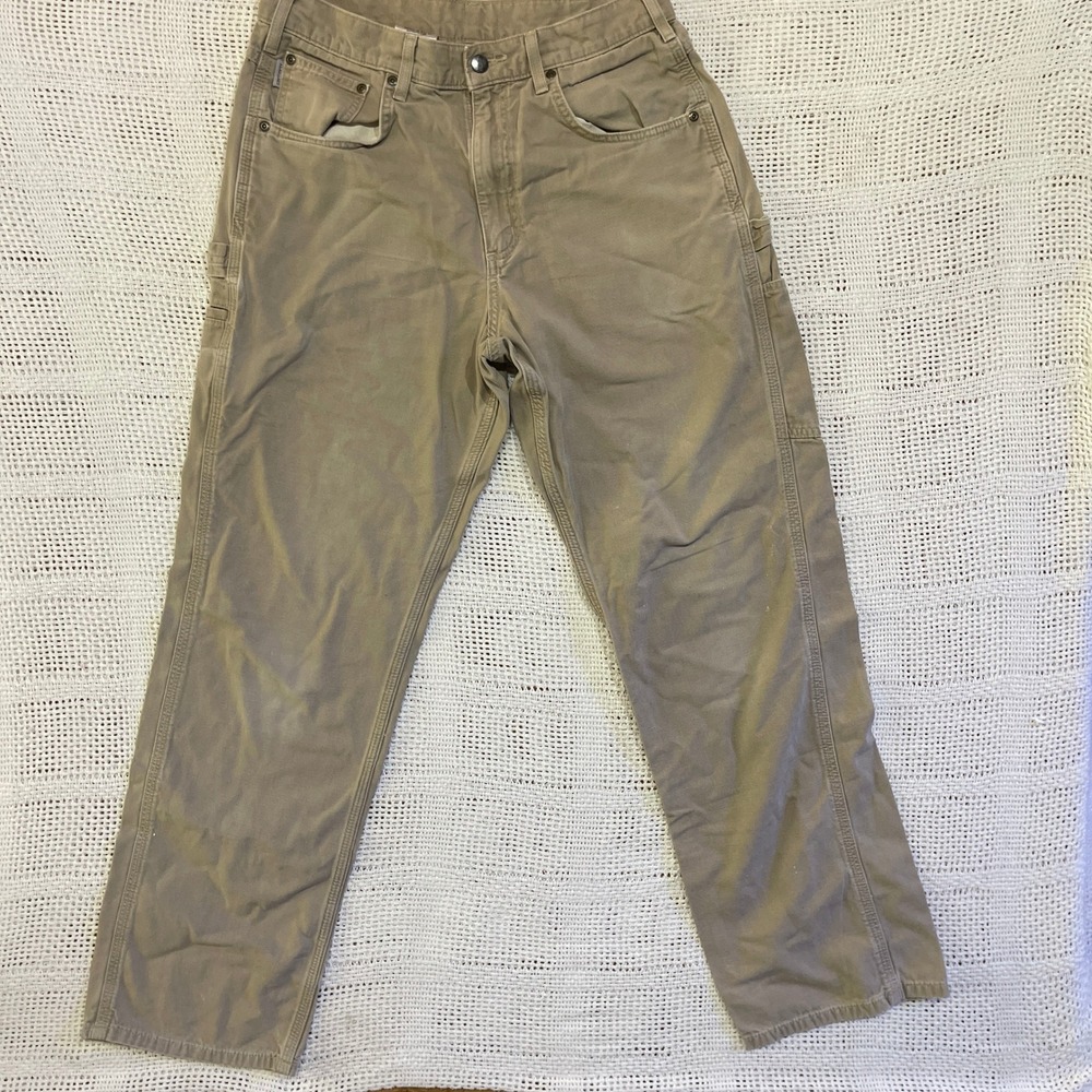Carhartt B159 DKH Loose Fit Carpenter Pants Mens 32x34 Khaki Canvas Workwear